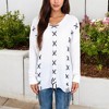Anna-Kaci Women's V-Neck Waffle Knit Sweater with Cross Stitch Detailing and Long Sleeves - 3 of 4
