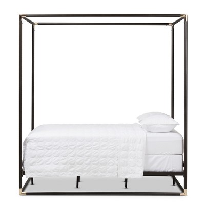 Eva Vintage Industrial Black Metal Canopy Queen Bed