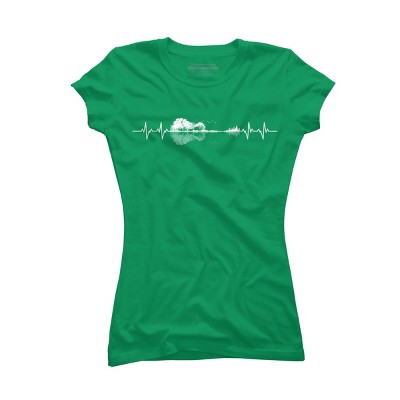 Junior's Design By Humans Nature Guitar Heart Beat By Maryedenoa T-Shirt