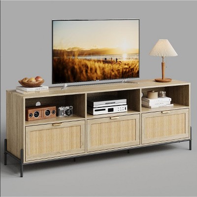 Homhougo TV Stand for 65 Inch TV, Entainment Center with Open Shelf, Media Console with 3 Drawers Brown