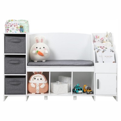 Kids Bookshelf with Reading Nook, Bookcase with Detachable Cushion, Adjustable Shelf,Storage Organizer with Book Rack