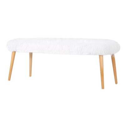 Magnus Long Hair Furry Ottoman - White - Christopher Knight Home