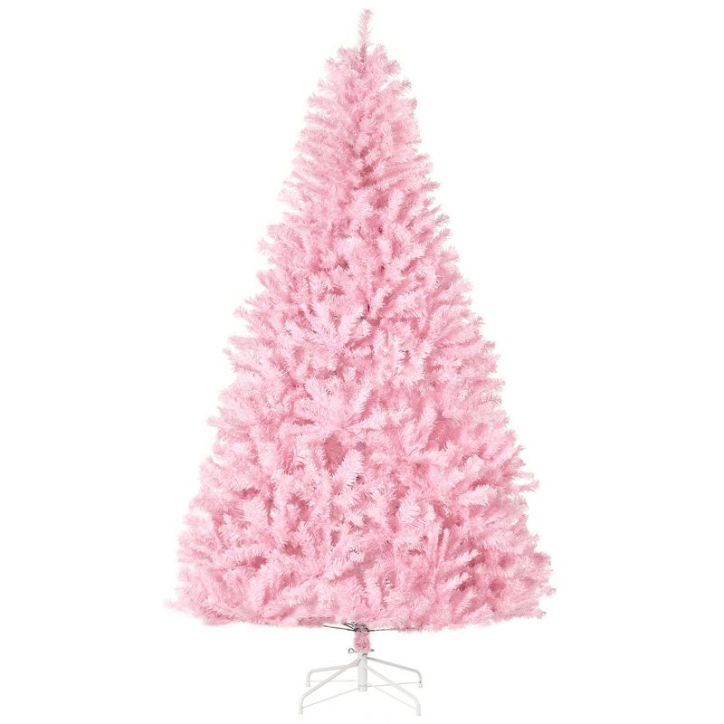 HOMCOM 7 FT Artificial Christmas Tree Holiday Decoration with Auto Open, Steel Base, Wide Shape, Pink, 4 of 7