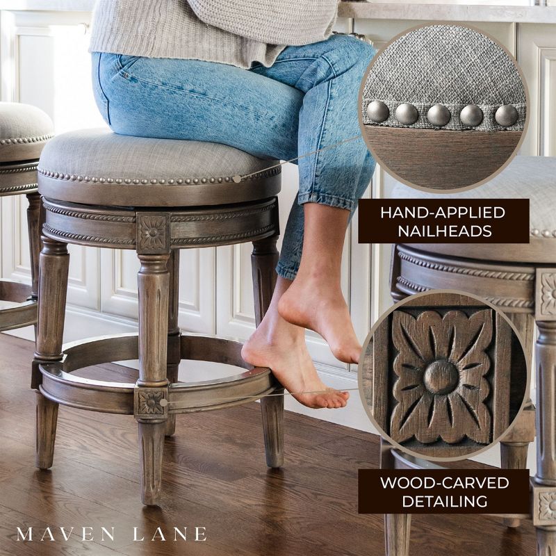 Maven Lane Pullman Backless Upholstered Kitchen Stool with Fabric Cushion Seat, Set of 3, 2 of 7