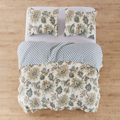 Gray and Teal Cotton Twin Reversible Quilt Set
