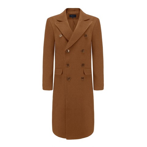 Мужская куртка Braveman Double-Breasted Knee Length Wool Blend Three Button Long Jacket Overcoat Top Coat Caramel