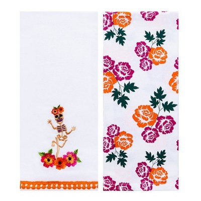 The Lakeside Collection Butterfly and Skeletons Embroidered Set of 2 Kitchen Towels