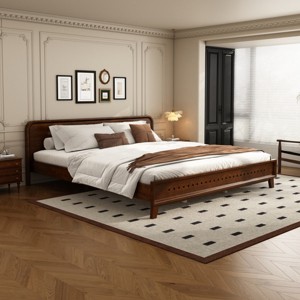 Wooden King Size Bed with Headboard, Sturdy Solid Wood Frame, Platform Bed, Minimalist and Modern Bedroom Furniture-Maison Boucle - 1 of 4