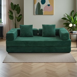Multi-Functional Corduroy Floor Sofa Bed with Pillow & Armrest - 1 of 4