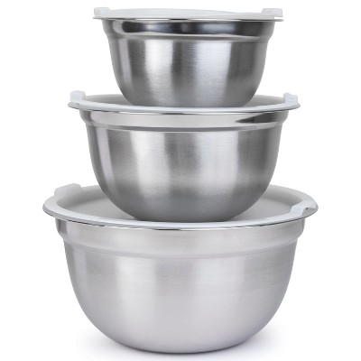 3-Piece Stainless Steel Mixing Bowl Set with Lids – Durable Bowls Dishwasher Safe, Silver