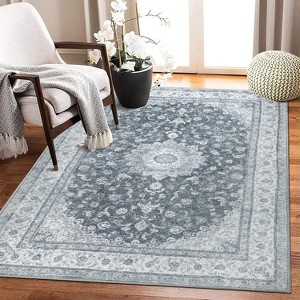 Washable Runner Rug for Kitchen Hallways, Non Slip Laundry Runners for Bathroom,Low Pile Rubber Backed Floral Rugs - 1 of 4