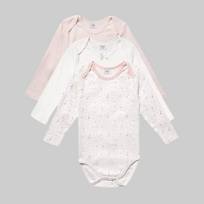 Image of Stellou & Friends Unisex Cotton Long Sleeve Bodysuit - 3pk - 3-6 Months / Pink