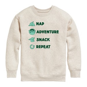 Boys' - The Mandalorian - Nap Adventure Snack Repeat Graphic Long Sleeve Fleece Sweatshirt - 1 of 4
