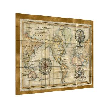 Trademark Fine Art -Vision Studio 'Antique World Map Framed' Wood Slat Art