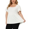 Agnes Orinda Women's Plus Size Ribbed Textured Square Neck Short Sleeve Peplum Casual Babydoll Blouses - 2 of 4