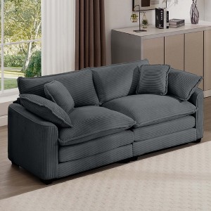 Modern Fabric Living Room Sofa 2 Seater Sofa with 4 Pillows ,Upholstered Large and Deep Seating 2-Seat Loveseat Sofa, Light Beige Corduroy - 1 of 4