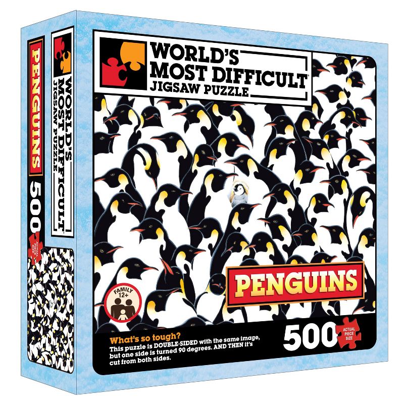 TDC Games World's Most Difficult Jigsaw Puzzle - Penguins - 500 pieces - Double Sided with one side turned 90 degrees - 15 inches when assembled, 1 of 3
