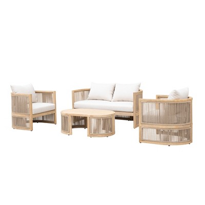Kinger Home Haven 4-Piece Acacia Wood Patio Furniture Set, Outdoor Patio Conversation Set