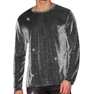 Lars Amadeus Men's Long Sleeves Mesh Sheer Club Glitter See Through T-Shirt - 1 of 4