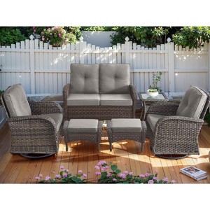 SUGOLD 5-Piece Patio Furniture Set, PE Wicker Outdoor Conversation Set with Swivel Chairs - 1 of 1
