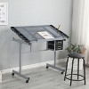 NicBex 0-75°Adjustable Drawing Desk Drafting Printing Table with 2 Drawers&Wheels,Home Craft Station with Tempered Glass Top,Silver - 2 of 4