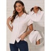 INSPIRE CHIC Women's Striped Button Down Turndown Collar Cotton Casual Cap Sleeve Blouse - 2 of 4