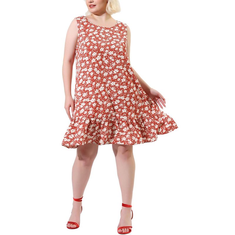 Agnes Orinda Women's Plus Size Sleeveless Ruffle Hem Casual Floral Tank Dresses, 1 of 7