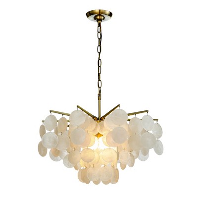 ALOADECOR 4-Light 22" Glam Coastal Capiz Tierd Chandelier With Seashell Accents
