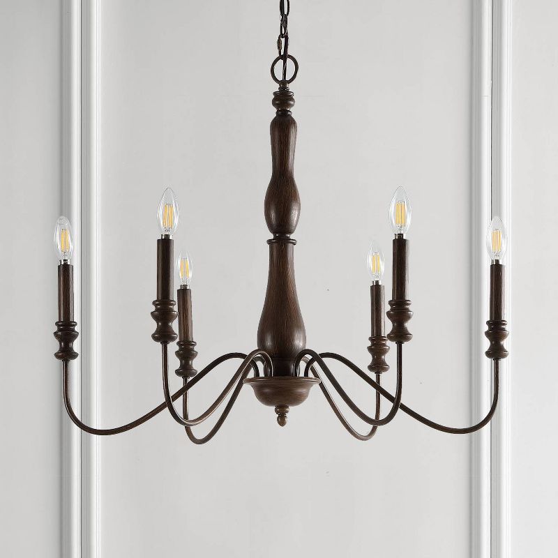 29&#34; 6-Light Victoria Rustic Midcentury Iron LED Chandelier Brown - JONATHAN Y, 6 of 12