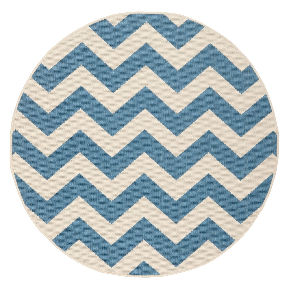 6'7in Round Elvas Outdoor Patio Rug Blue/Beige - Safavieh