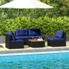 Costway 5 Piece Outdoor Furniture Set with Seat & Back Cushions Acacia Wood Tabletop Blue/Black - 2 of 4