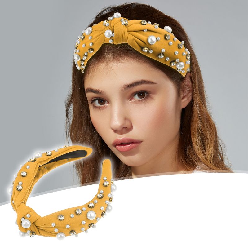 Unique Bargains Women's Knotted Simulated Pearl Rhinestones Headband 1.18" Wide 1Pc, 2 of 7