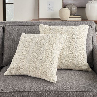 Mina Victory White Cotton Knitted 18"x18" Throw Pillow Set