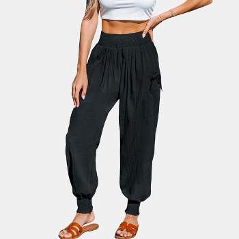 Women's Black Pleated Bow Pants - Cupshe