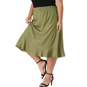 Agnes Orinda Women's Plus Size Midi Elastic Waist Denim Tiered Pleated Hem A Line Skirts - 1 of 4
