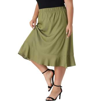Agnes Orinda Women's Plus Size Midi Elastic Waist Denim Tiered Pleated Hem A Line Skirts