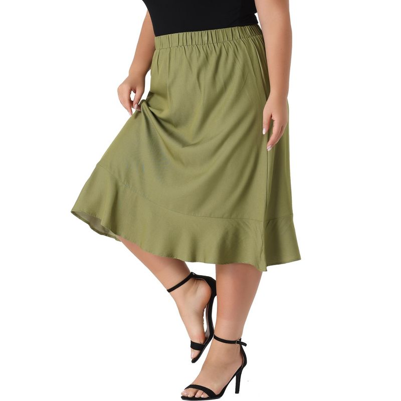 Agnes Orinda Women's Plus Size Midi Elastic Waist Denim Tiered Pleated Hem A Line Skirts, 1 of 5