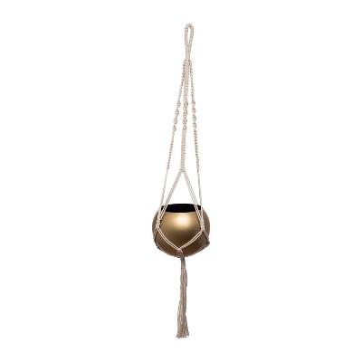Macrame Hanging Planter with Gold Metal Planter Pot - Foreside Home & Garden