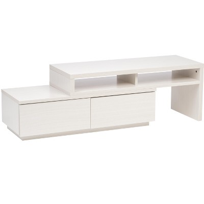 White Adjustable Media Stand with Cabinet and Drawers
