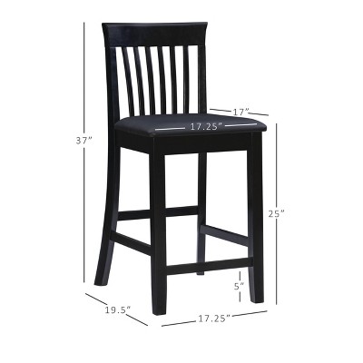 Torino Black Wood and Faux Leather Counter Stool, 24" Seat Height