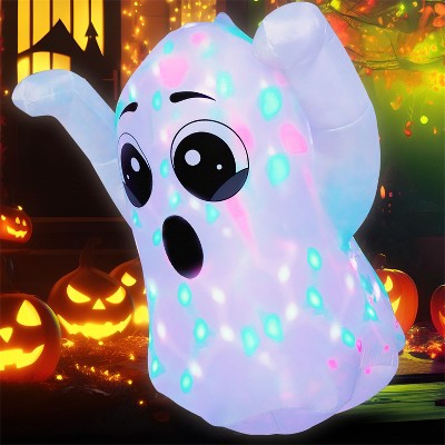 Joyfy 5 FT Tall Halloween Inflatable Outdoor Decoration, Cute Ghost with Colorful LED Light for Halloween Party Yard Garden Lawn Outdoor Decorations