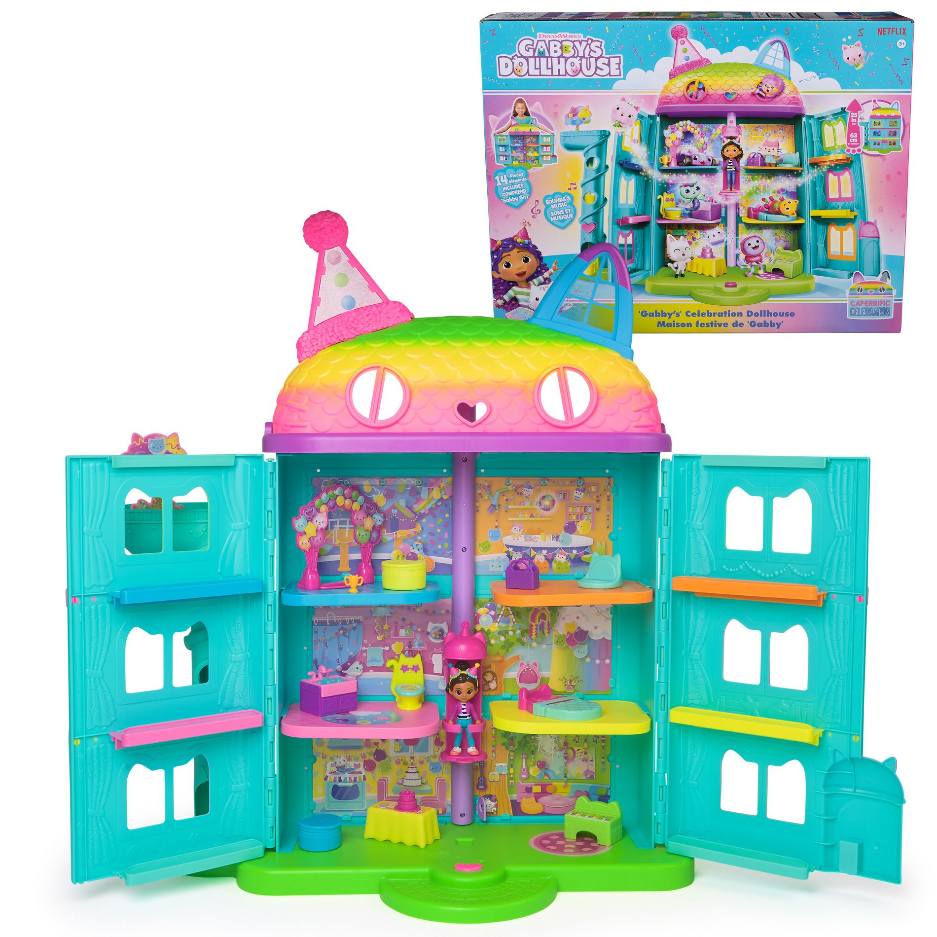 Gabby's Dollhouse 15pc Rainbow Themed Celebration Dollhouse