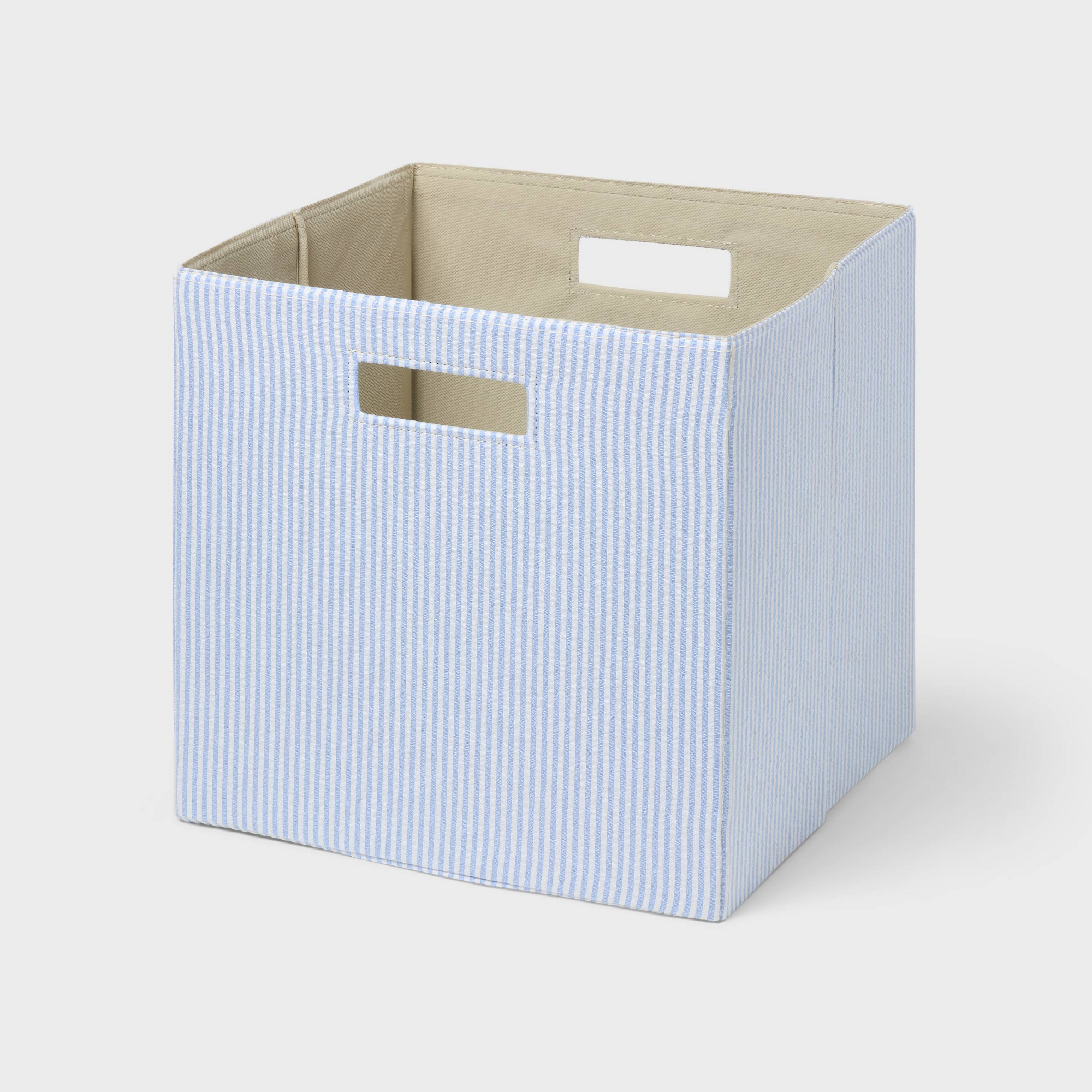 13''x13'' Fabric Decorative Storage Bin Seersucker Blue - Brightroom™