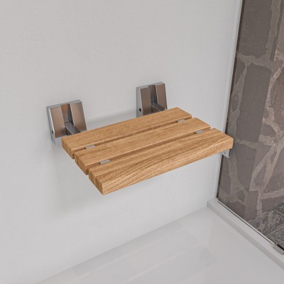 ALFI ABS16S-BN Brushed Nickel 16Inch Folding Teak Wood Shower Seat Bench