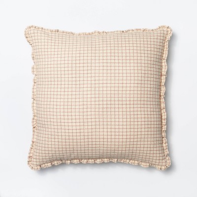Oversized Mini Windowpane Square Throw Pillow Cream/Mauve - Threshold™ designed with Studio McGee