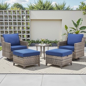 Buenhomino High Back Patio Furniture Set, Outdoor Conversation Set with Sofa, Swivel Rocker Chairs & Ottomans, Ideal for Porch Pool Deck Yard - 1 of 4