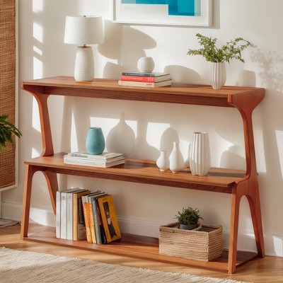 Hommoo 47" 3-Tier Narrow Console Table, Solid Wood Leg Entryway Sofa Table