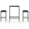 vidaXL Patio Bar Set 3 Piece, Bar Stool for Outdoor Garden Backyard, Bistro Set with Cushions, Bar Table, Farmhouse Modern Style, Poly Rattan Gray - 2 of 4