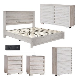AMERLIFE 5 Pieces Farmhouse Bedroom Sets, Bed Frame, 54" W 6 Drawer Dresser, 47'' H 5 Drawer Dresser, Nightstand Set of 2 - 1 of 4