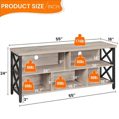 Gray 55" Industrial TV Stand with Storage Compartments